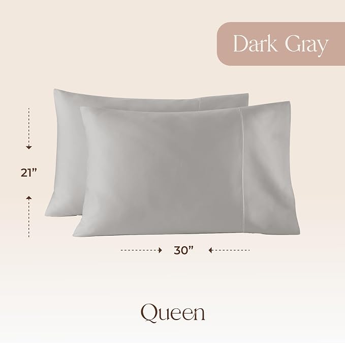100% Organic Cotton Pillow Cases Queen Size Set of 2-100% Cotton Pillowcases GOTS Certified 300 Thread Count - Naturally Cooling Comfortable Breathable & Soft Pillow Cases (Classic Grey, Queen)