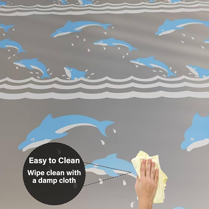 Plastic Shower Liner - Premium EVA 6G Shower Curtain Liner with Rustproof Grommets and 3 Weighted Magnets, Waterproof Shower Curtains for Bathroom (Dolphin, 72" x 78")