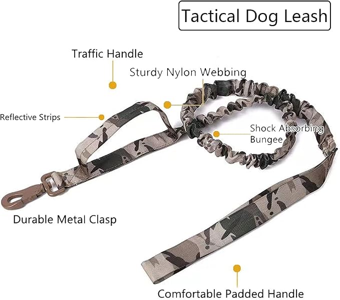 Tactical Dog Collar and Leash Set Adjustable Military Nylon Dog Collar with Control Handle and Heavy Duty Metal Buckle for Large Dogs（Camo S
