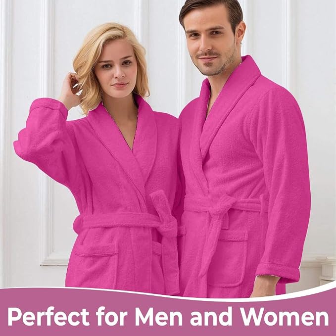 KAHAF COLLECTION Cotton Terry Robes for Women and Men, Terry Shawl Collar Bathrobe, ONE SIZE - UNISEX Men & Women Spa Robe