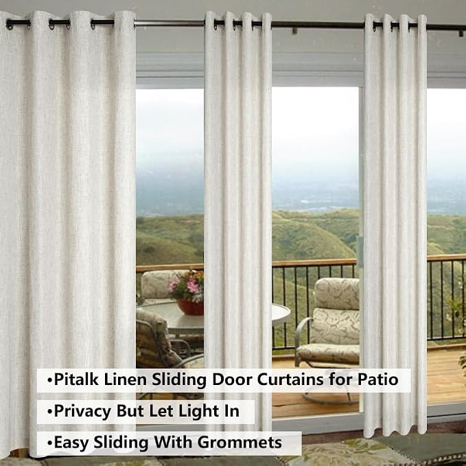 Pitalk Tall Curtains for Large Window Natural Flax Linen Polyester Blended Modern Farmhouse Industrial Semi Sheer Light Filtering Long Curtain for High Living Room 100 Inch Length 2 Panels Tan Beige