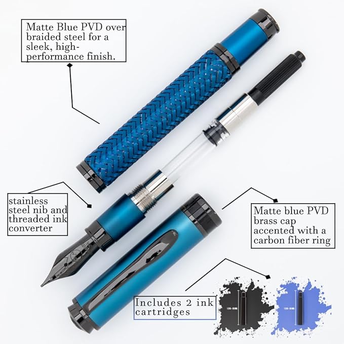 Monteverde Innova Formula M Fountain Pen, Blue - Medium Nib, Luxury Pen with Durable PVD Coating, Refillable, JoWo Stainless Steel Nib, Premium Gift Box