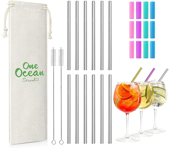 Teivio 12 Pack + Cleaning Brush, 5-inch Extra Short Reusable Stainless Steel Drink Straws for Cocktails, Small Glasses or Cups (Silver)