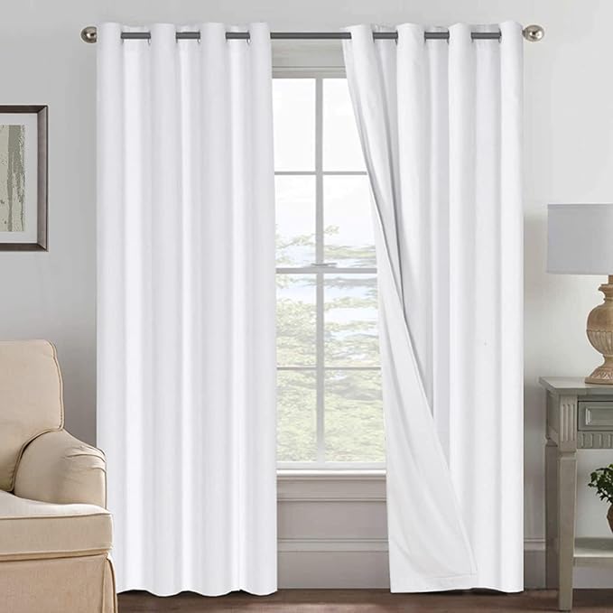 H.VERSAILTEX White Curtains 96 inches Long, 100% Blackout Curtains for Bedroom Thermal Insulated Linen Textured Curtains Living Room Grapes 2 Panel Sets, 52W x 96L - Inch