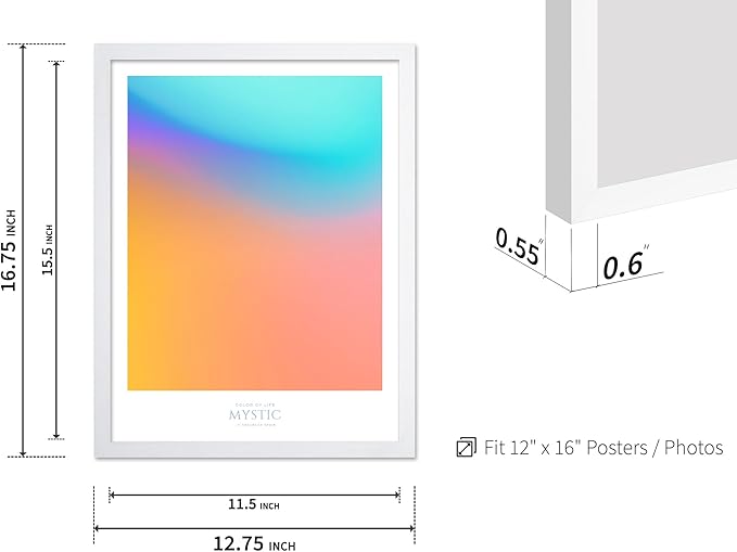 Monem Art Mystic Iridescent Gradient Print - Minimalist Abstract Color Field Poster - Wall Decor for Living Room, Bedroom or Office - 12x16 White Framed Wall Art by Rs Lab Studio