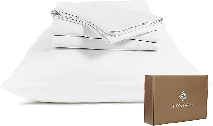 BIOWEAVES 100% Organic Cotton Sheets, 300 Thread Count 3-Piece GOTS Certified Bed Sheet Set Fits Mattress Upto 17" Deep Pocket, Soft & Silky Sateen Weave (Twin, White)