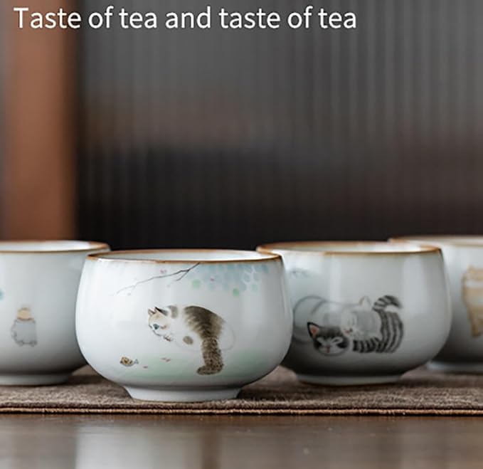 Master Teacup set of 2 cute cat tenmokus teacup Kungfu Tea Cup chinese tea set Ceramic Handmade Ceremonial Matcha Tea Mug
