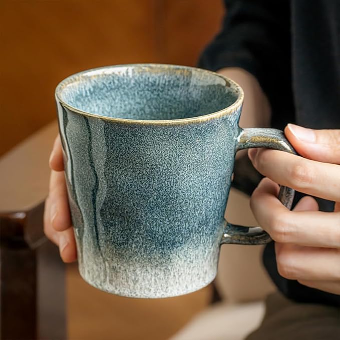 Ceramic Coffee Mug, 13 oz Tea Cup with Handle, Vintage Coffee Cup for Office and Home, Dishwasher and Microwave Safe, Sage Green