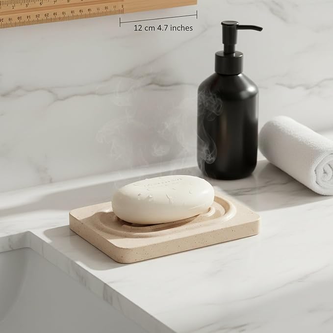 Diatomaceous Earth Soap Dish, Porous Stone Bar Soap Holder for Bathroom Sink & Counter, 4.7 x 3.1 Inch Tray