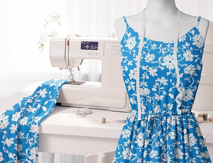 Soimoi Lightweight Velvet Fabric - Blue - Floral Print, Unstitched Material - 58" Wide, Perfect Fabric for Upholstery, Fashion and Craft Projects, 1 Yard