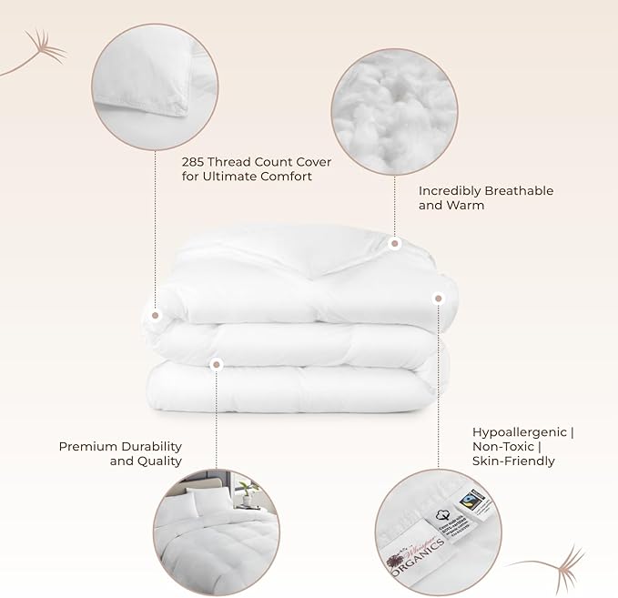 Microfiber Filled Down Alternative Comforter - Luxury Down Alternative Duvet Insert with Lightweight & Breathable Microfiber Filling and GOTS Certified Organic Cotton Cover (King/Cal King Size)