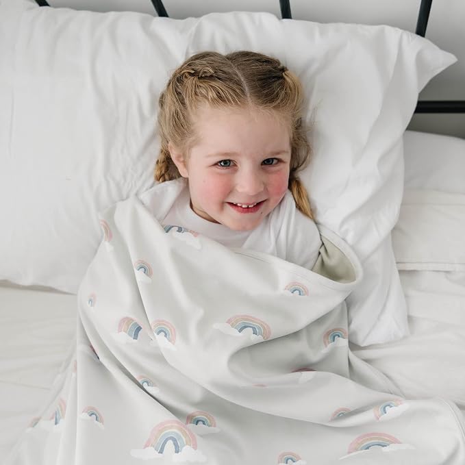Woolino Toddler Blanket - Merino Wool and Organic Cotton Baby Blanket for Girls and Boys - 4 Season - 52.5” x 40” - Rainbow