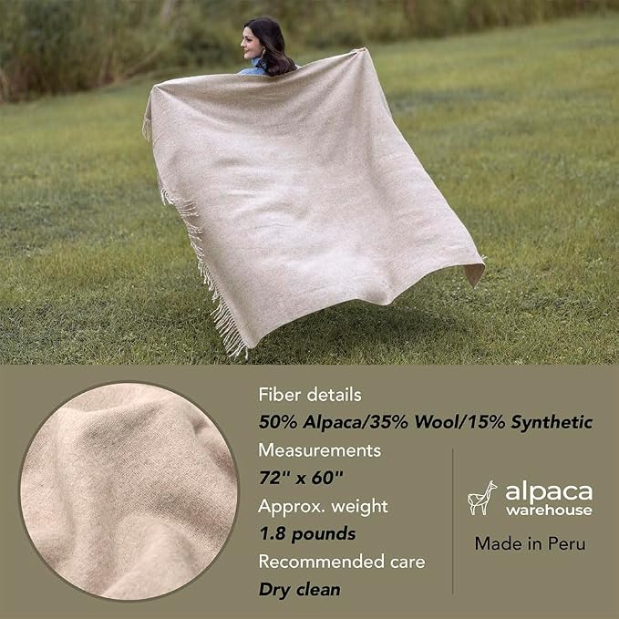 Superfine Alpaca Wool Throw Blanket - Lightweight Alpaca Merino Wool Throw Blankets for Using Indoors or Outdoors | Soft Peruvian Alpaca Blanket Wool Blanket Solid Color 72" x 60" (Leaf Green)