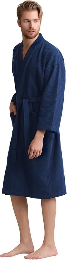 Men's Luxury Waffle Weaved Cotton Bathrobe - Lightweight & Soft - Quick Dry & Absorbent - Spa Robe for Men