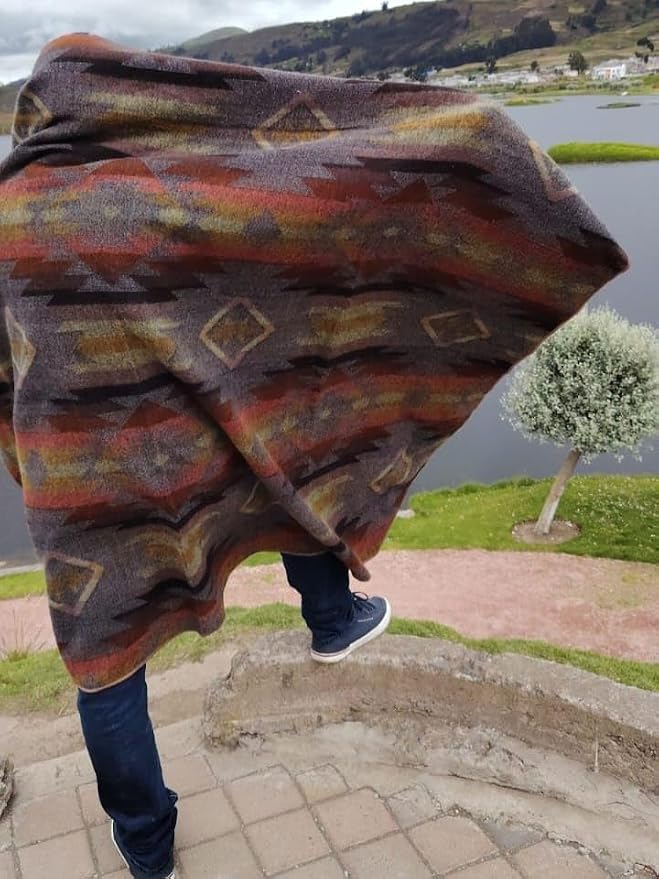 Alpaca Wool Blanket, Throw Size 78 x 47, Reversible 2 in 1, Thick and Ultra Soft, Hypoallergenic, Non-Itchy, Handmade in Ecuador. Premium Alpaca Wool Thtow Blanket for Cozy Comfort.(Brown and Orange)