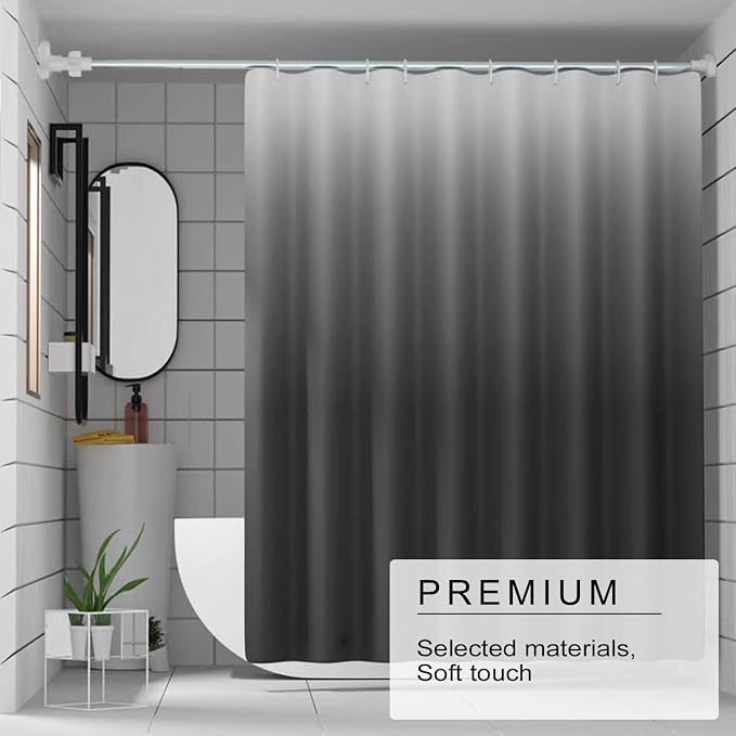 TIKABC Shower Curtain Liner, 4G PEVA Shower Liner, Plastic Waterproof Shower Curtains, with Grommet Holes and 3 Magnetic Weights(Gradient Grey)