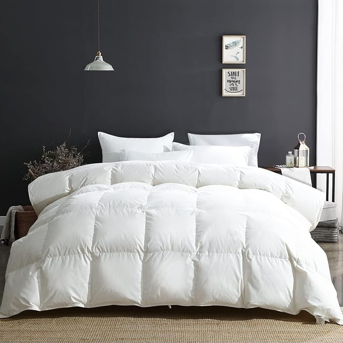 APSMILE King Size Luxury 100% Organic Cotton All Season Down Feather Fibers Comforter, Extra Fluffy Medium Warmth Duvet Insert(106x90, Ivory White)
