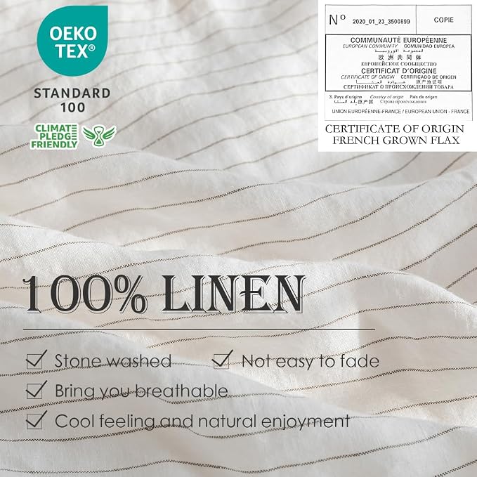 Simple&Opulence 100% Linen Striped Duvet Cover Queen 3pcs, Yarn Dyed Vertical Pinstripe Ticking Pattern Natural French Washed Flax Breathable Farmhouse Bedding - Grey Stripe
