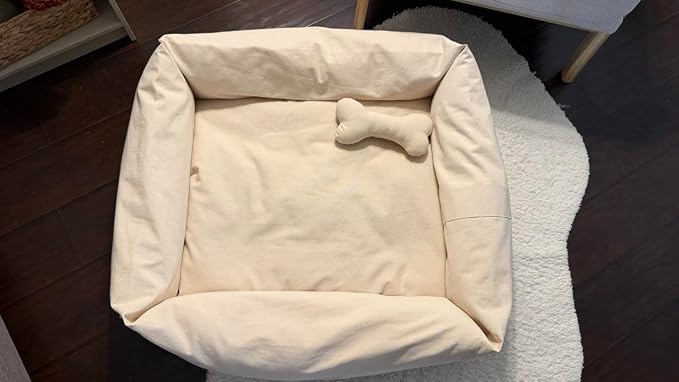 Rectangular Natural Cotton Canvas Dog Bed with Raw Cotton Insert – Eco Friendly Pet Bed with Removable Washable Cover, Breathable Cushion for Dogs & Cats (Natural, XX Large 48" × 36" × 8")