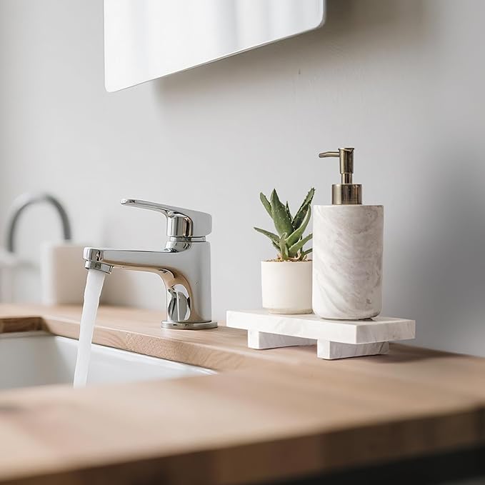 Marble Soap Tray for Bathroom Kitchen Countertop 8.6" x 3.6" Waterproof Soap Dish Holder, Stone Pedestal Stand for Sink, Vanity, Counter Luxury Decorative Tray Farmhouse Decor White (WH088)
