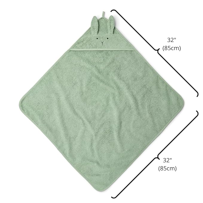 Hooded Baby Towel – 100% Organic Cotton Baby Bath Towels – Baby Boy Newborn Essentials - Super-Soft and Absorbent. (Rabbit - Roman Green)