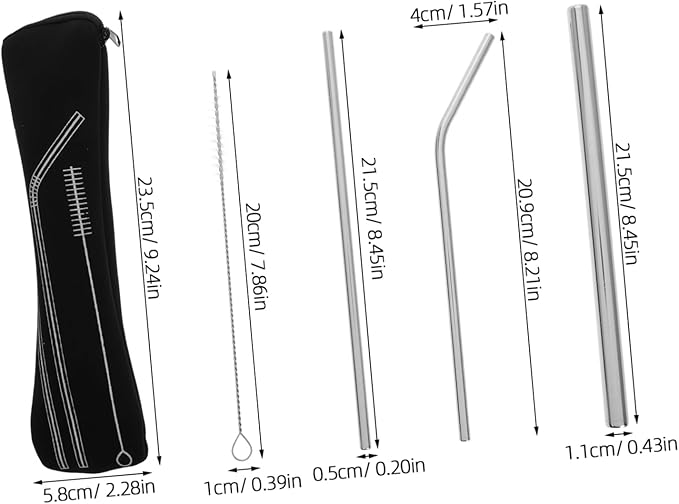 Cabilock 1set Reusable Stainless Steel Straws for Juice and Cold Beverages Portable Metal Straws with Cleaning Brush and Stainless Steel for Ice Coffee