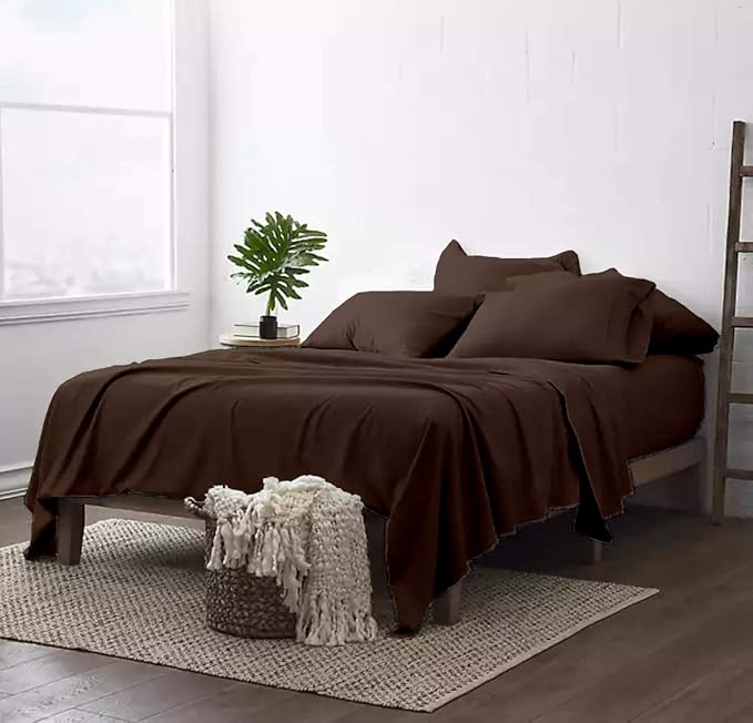 100% Real Certified Organic Cotton Bedsheet Set, Cal-King Size 6 Piece 1000 Thread Count Sheets Sets, [1 Fitted + 1 Flat + 4 Pillowcases], Extra 24" Deep Pocket - Chocolate