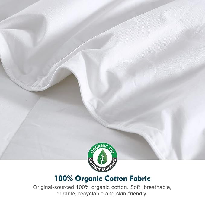 Feathers Down Comforter Twin - 100% Organic Cotton Quilted Medium Warm All Seasons Duvet Insert or Stand-Alone Comforter (68x90, Ivory White)