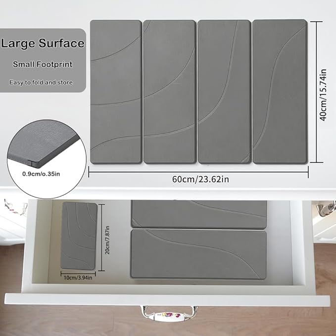 23.6"×15.7" Diatomaceous Earth Stone Dish Drying Mat, Foldable Super Absorbent Quick Dry Non-Slip Eco-Friendly Pad for Kitchen Counter, Dishes, Cups, Bottles & Utensils, Light Gray