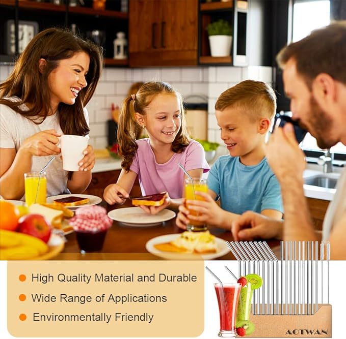 AOTWAN 20-Pack Reusable Stainless Steel Metal Straws, 9 Straight + 9 Bent 8.5'' Metal Straws for 20 oz Tumblers Dishwasher Safe with 2 Cleaning Brushes