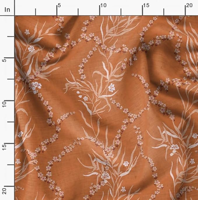Soimoi Floral Print - Orange, Premium Cotton Cambric Fabric - Medium Weight Material for Quilting, Kurtis, Blouse, Kids Clothing, Tunic, Curtains - 42" Inch Wide, 1 Yard