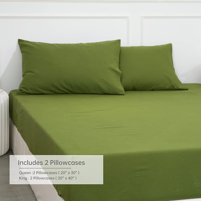 Simple&Opulence Linen Pillowcases 1 Pair Basic Style 55% Euro Linen 45% Cotton Blend Solid Color Flax Shams Set of 2, Standard Queen Size 20"x30", Forest