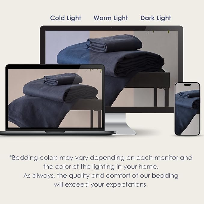 DAPU 100% Linen Duvet Cover Set - Pure Natural French Flax Linen with Corner Ties and Zipper Closure Soft Breathable Durable for Hot Sleepers 1 Duvet Cover 2 Pillowcases (Navy Blue, Full/Queen)