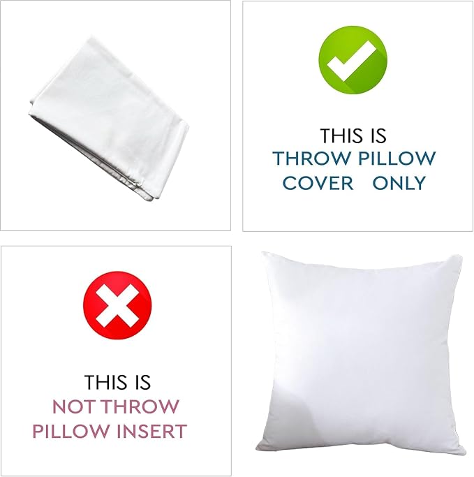 TAOSON Decorative 100% Cotton Canvas Square Solid Toss Pillowcase Cushion Cover Pillow Case with Hidden Zipper Closure Only Cover No Insert - White 22"x22" (55x55cm)