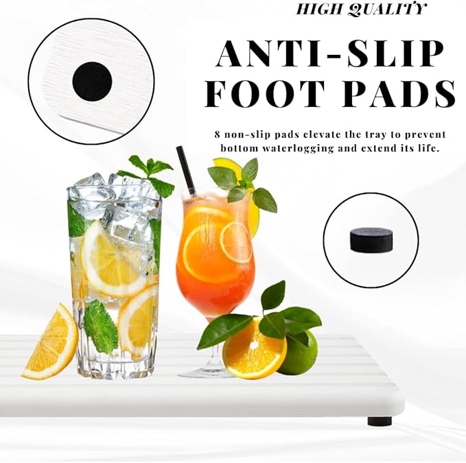 2PCS Fast-Drying Diatomite Sink Tray, Ultra-Absorbent Soap Holder for Bathroom Kitchen Countertop, Non-Slip Stone Coaster with Grooved Design & Anti-Slip Foot Pads, 8.3" x 4" x 0.4", White