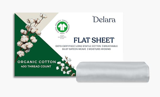 GOTS Certified 100% Organic Cotton Flat Sheet, 400TC Long Staple Cotton, Ultra Soft, Silky, Moisture-Wicking, Smooth & Breathable, Best Sheets for Hot Sleepers