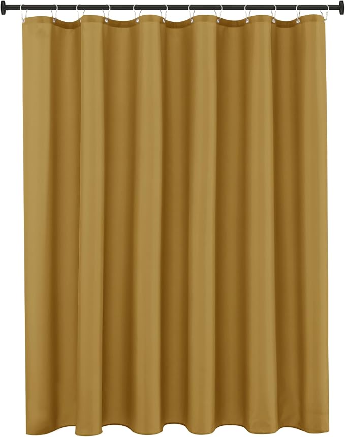 Biscaynebay Hotel Quality Extra Long Fabric Shower Liners 72" Width by 84" Length, Gold Water Resistant Bathroom Curtains Rust Resistant Grommets & Weighted Bottom Hem Machine Washable