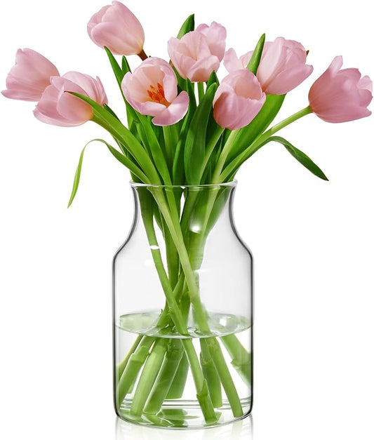 Clear Glass Vase, 8 inch Glass Flower Vase for Plants, Small Vase for Vases for Centerpiece, Home, Wedding, Living Room, Dining Table
