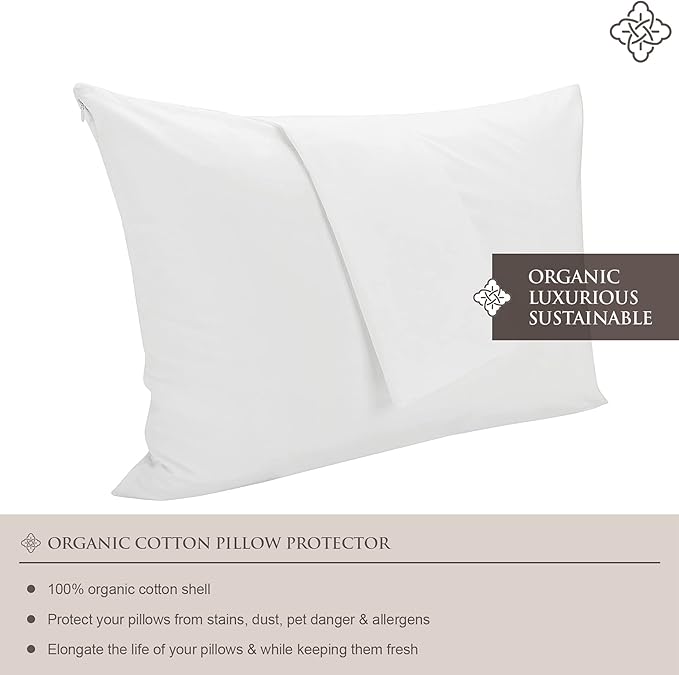 Bioweaves 100% Organic Cotton Breathable Pillow Protectors GOTS Certified with Zipped Closure – Euro, 26" x 26", 4-Pack