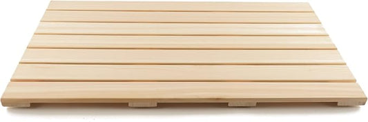 BOUMBI Extra-Large Hinoki Wood Bath Mat with Non-Slip Rubber Pad Cypress Wood Shower Mat (33.5 x 19.7 x 1 Inches) (X-Large)