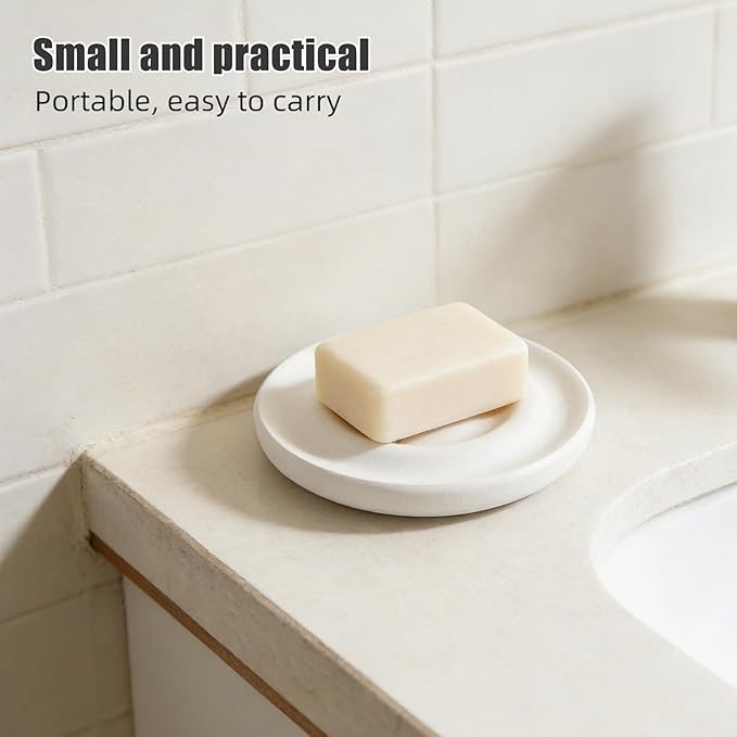 Diatomite Soap Dish Holder, Stone Bath Dish, Quick Dry Stone Bar Holder, Fast Drying Soap Saver, Diatomaceous Earth Tray for Sponge Organizer (White)