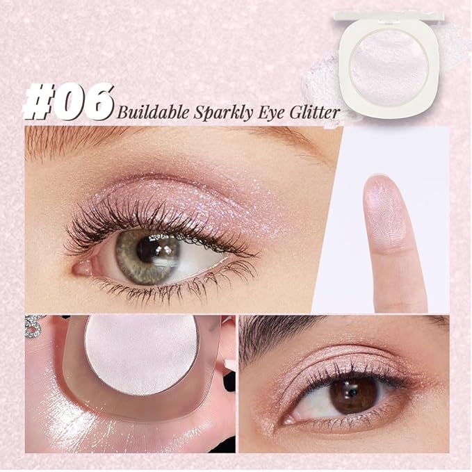 Light Pink Shimmer Glitter Sparkling Monochrome Eyeshadow Palette,Metallic Single Eye Shadow Palette for Older Women,Long Lasting Naturing-Looking Eye Makeup