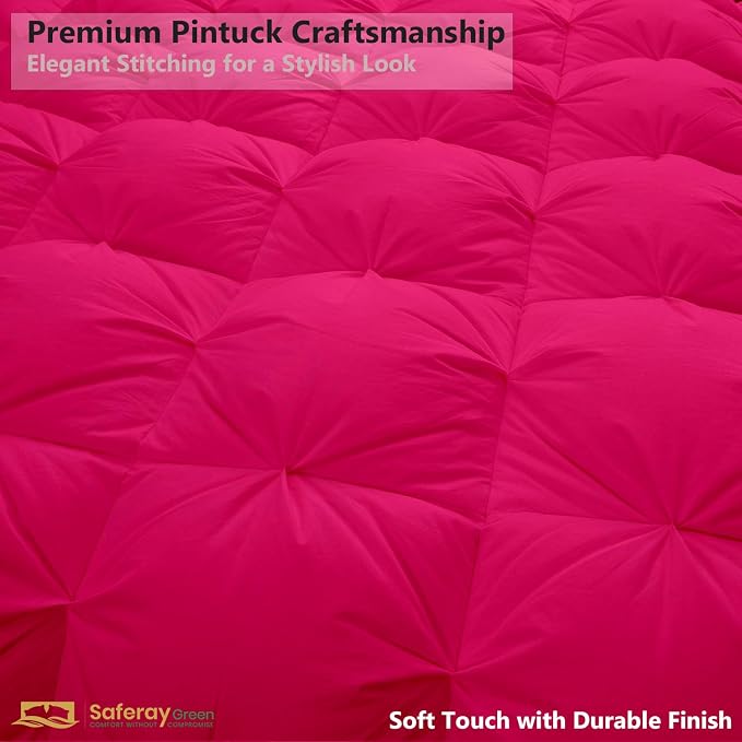 Twin XL Down Alternative Comforter 68x92 Inch Hot Pink – 500 GSM Ultra Soft Breathable, Luxury Pintuck Pinch Pleat, All Season Duvet Insert with Corner Tabs, Machine Washable