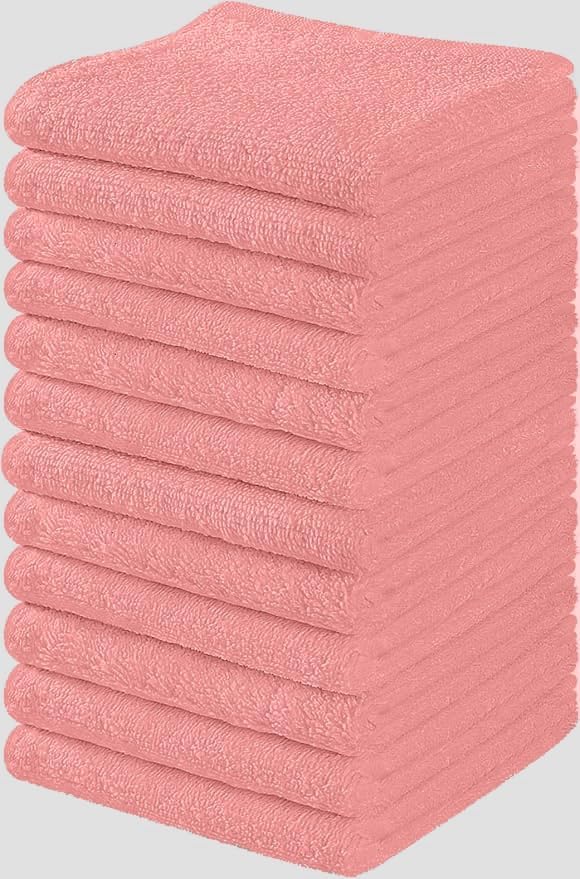 Towel and Linen Mart 100% Cotton - Wash Cloth Set - Flannel Face Cloths, Highly Absorbent and Soft Feel Fingertip Towels (Pink, Pack of 12)