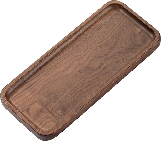 muso wood Walnut Serving Tray - Solid Wood Small Rectangle Platter for Bathroom, Dinner, Tea, Coffee (11.8 x 5 in)