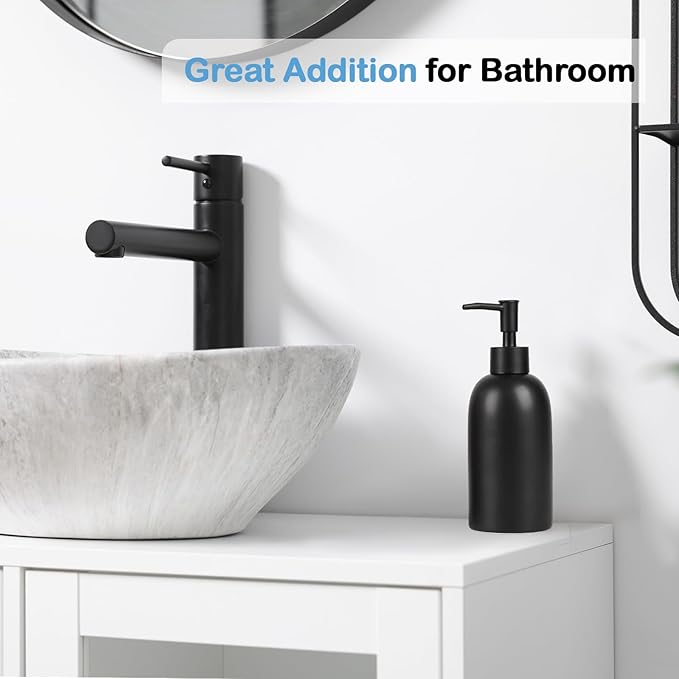 Natheeph 14OZ Ceramic Soap Dispenser Ceramic Soap Pump Dispenser Can Fill Liquid for Bathroom/Kitchen (Black)