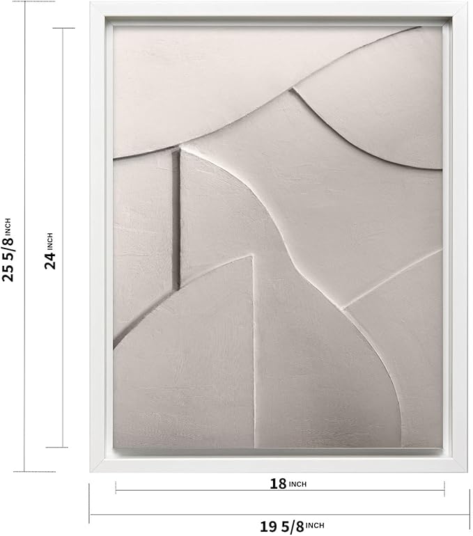 Monem Art Minimalist White Geometric Texture Print - Abstract Scandinavian Wall Art Poster - Wall Decor for Living Room, Bedroom or Office - 18x24 White Framed CANVAS Wall Art by Mareike Bohmer