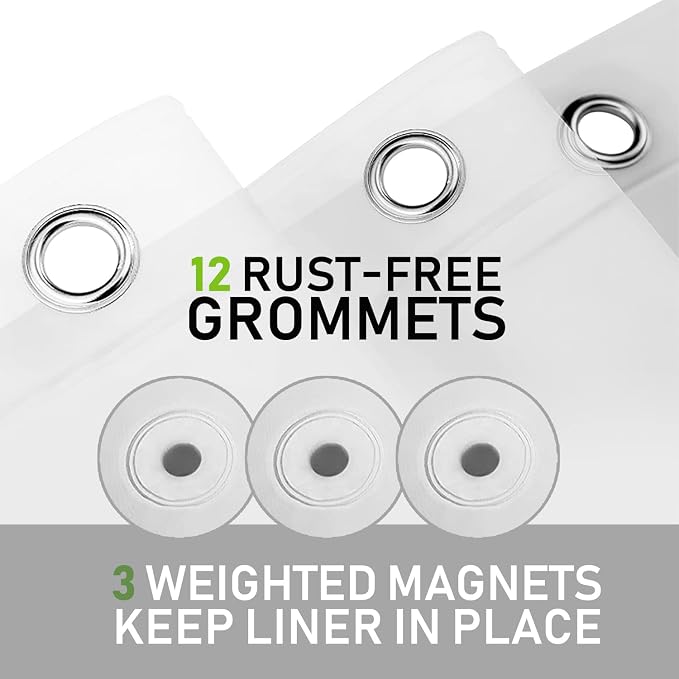Shower Curtain Liner - Heavy Duty 6 Guage PEVA - Built in 3 Weighted Magnets - 12 Aluminium Grommets (2, Frosted, 72" x 72")