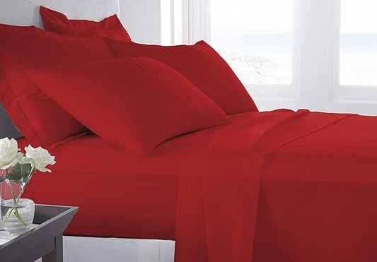 Organic Cotton Bed Sheets Set - 400TC Cal-King Size Ultra Blood Red - 4 Piece Bedding - 100% GOTS Certified, Soft Silky Shiny, Luxury Finish Bedsheets - Fits 15" Deep Pocket Mattress