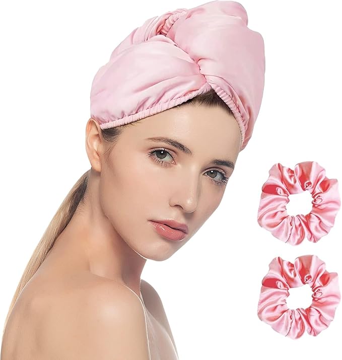 Chloven Satin Hair Towel Wrap - Satin Silk Hair Wrap for Sleeping, Large Hair Wrap Towels with Scrunchies, Anti Frizz Hair Drying Towel Wrap for Women Girls,Ultra-Fine Hair Towel Wrap for Long Hair